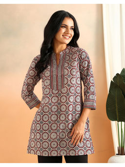Fabindia - Maroon Cotton Bagh Printed Short Kurta