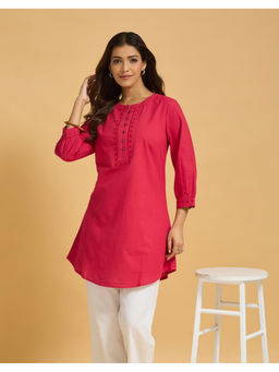 Fabindia - Fuchsia Pink Cotton Embroidered Tunic