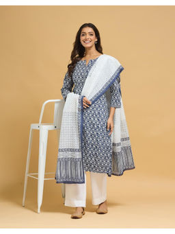 Fabindia - Indigo Cotton Printed Kurta and Dupatta