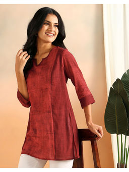 Fabindia - Maroon Cotton Hand Block Printed Short Kurta
