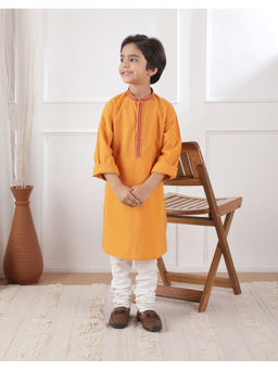 Fabindia - Yellow Cotton Solid Long Kurta