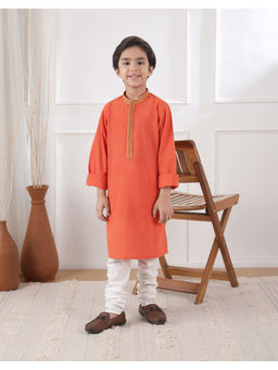 Fabindia - Orange Cotton Solid Long Kurta