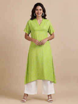 Black & Blah Blah - Green Viscose Rayon Floral Printed Kurta