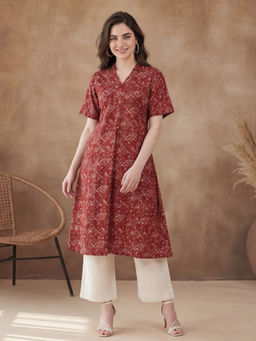 Black & Blah Blah - Maroon Cotton Printed Kurta