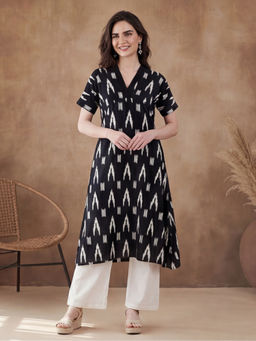 Black & Blah Blah - Black Cotton Printed Kurta