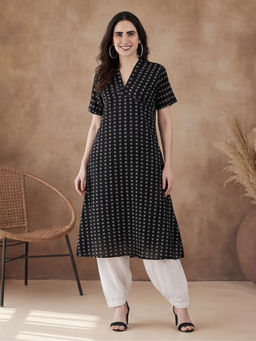 Black & Blah Blah - Black Cotton Printed Kurta