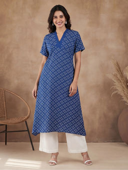 Black & Blah Blah - Blue Viscose Rayon Floral Printed Kurta