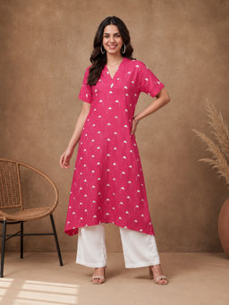 Black & Blah Blah - Pink Viscose Rayon Floral Printed Kurta