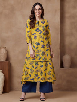 Black & Blah Blah - Yellow Cotton Floral Printed Kurta