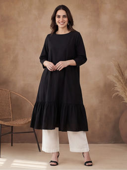 Black & Blah Blah - Black Cotton Solid/Plain Plain Kurta
