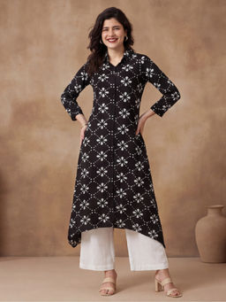 Black & Blah Blah - Black Viscose Rayon Floral Printed Kurta