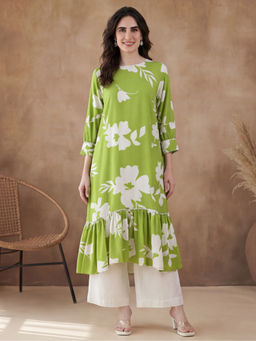Black & Blah Blah - Green Cotton Floral Printed Kurta