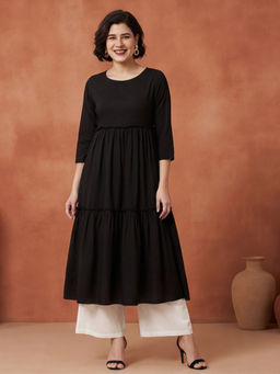Black & Blah Blah - Black Cotton Solid/Plain Plain Kurta