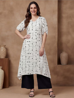 Black & Blah Blah - Off White Viscose Rayon Printed Kurta