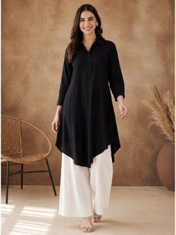 Black & Blah Blah - Black Viscose Rayon Solid/Plain Plain Kurta