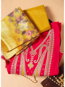 Mirraw - Pink Heavy Embroidery Chinon Silk Salwar Dress Material with Dupatta