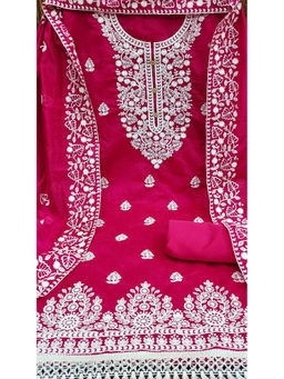 Mirraw - Festive Pink Cotton Embroidered Dress Material with Dupatta
