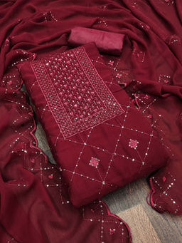 Mirraw - Stylish Brown Embroidered Dress Material with Dupatta