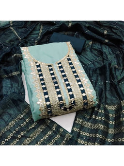 Mirraw - Blue Mirror Work Embroidered Dress Material with Dupatta