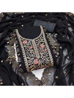 Mirraw - Elegant Black Georgette Embroidered Dress Material with Dupatta
