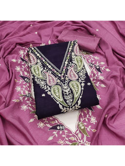 Mirraw - Elegant Purple Embroidered Dress Material with Dupatta