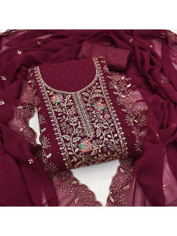 Mirraw - Elegant Maroon Georgette Embroidered Dress Material with Dupatta