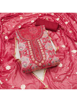 Mirraw - Elegant Red Sequins Organza Dress Material with Dupatta