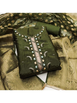Mirraw - Olive Gold Crush Sequins Dress Material with Dupatta