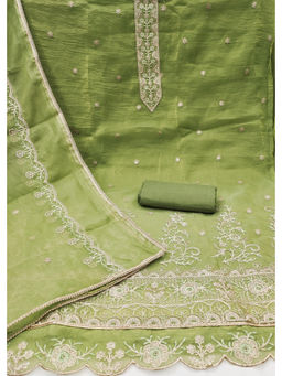 Mirraw - Elegant Green Gold Embroidered Dress Material with Dupatta