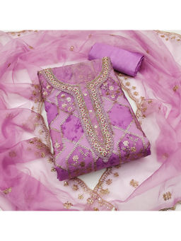 Mirraw - Elegant Purple Organza Handwork Dress Material with Dupatta
