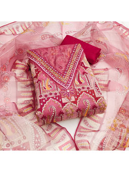 Mirraw - Red Heavy Organza Sequins Dress Material with Dupatta