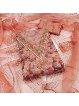 Mirraw - Peach Organza Sequins Dress Material with Dupatta