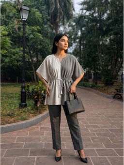 Vastara TheLabel - Grey Colorblock Organic Cotton Kaftan Top