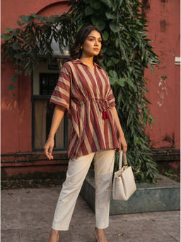 Vastara TheLabel - Red Stripes Printed Organic Cotton Kaftan Top