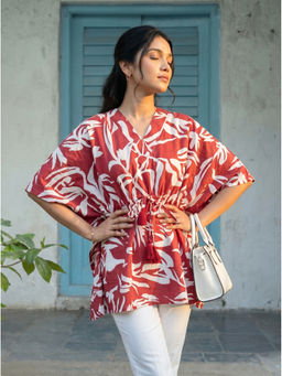 Vastara TheLabel - Coral Floral Printed Organic Cotton Kaftan Top