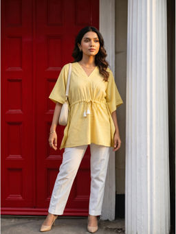 Vastara TheLabel - Yellow Organic Cotton Kaftan Top