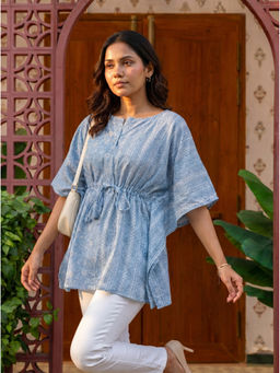 Vastara TheLabel - Blue Printed Organic Cotton Kaftan Top
