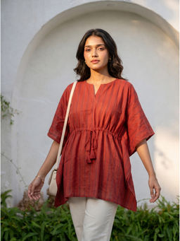 Vastara TheLabel - Rust Striped Pattern Organic Cotton Kaftan Top