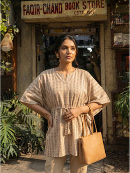 Vastara TheLabel - Beige Striped Pattern Organic Cotton Kaftan Top