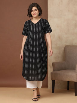 Black & Blah Blah - Black Cotton Printed Kurta