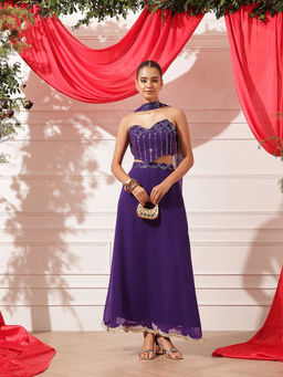 INDO STREET - Purple Embellished Lenhga with Bustier and Dupatta