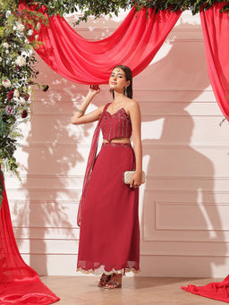 INDO STREET - Red Embellished Lenhga with Bustier and Dupatta
