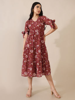 SAAKI - Pakeezah Maroon Tiered Dress