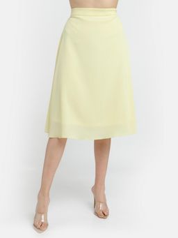 Zink London - Womens Yellow Solid Midi Skirt