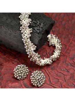 Karatcart - White Pearl and Silver Boll Studded Choker Necklace Set for Women (Set of 2)