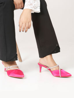 Flat n Heels - Women Casual Heeled Mules Fushcia Pink