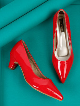 Flat n Heels - Women Casual Block Heel Pumps Red