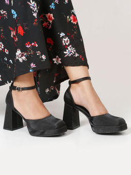 Flat n Heels - Women Casual Block Heel Pumps Black