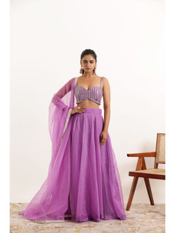 DEASHA INDIA - Aahana Lavender Detailed Organza Lehenga with Blouse and Dupatta (Set of 3)