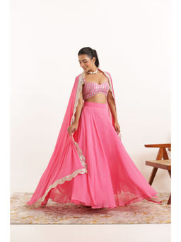 DEASHA INDIA - Aarohi Hot Pink Detailed Lehenga with Blouse and Dupatta (Set of 3)